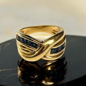 Ross Simons 925 Sterling Silver Gold Vermeil and Blue Sapphire Ring Size 6.5